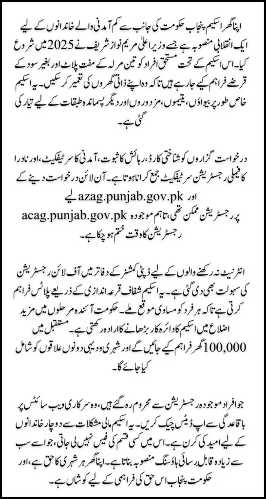 Apna Ghar Scheme Online Registration Last Date Update 2025