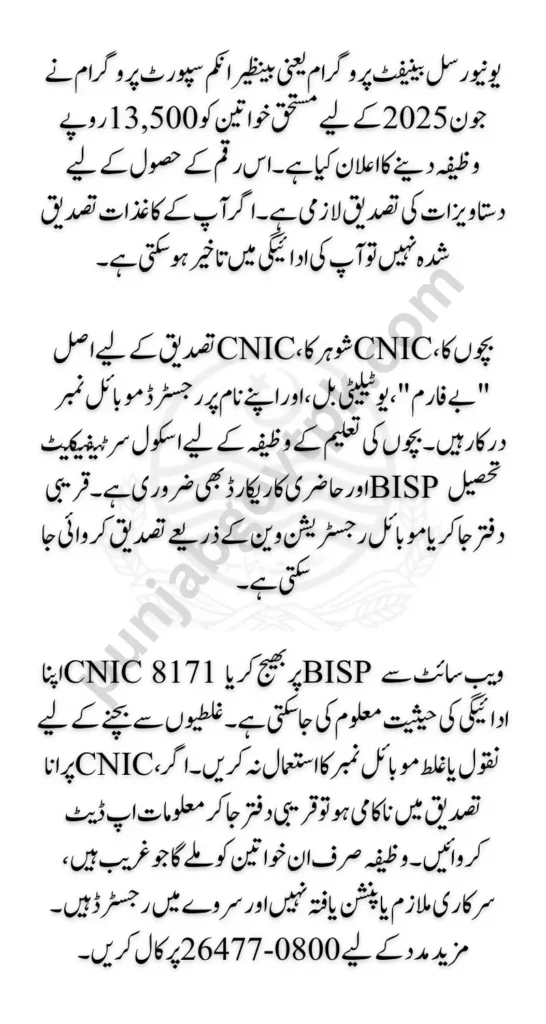 BISP Stipend Document Verification June 2025 Online Check Complete Update