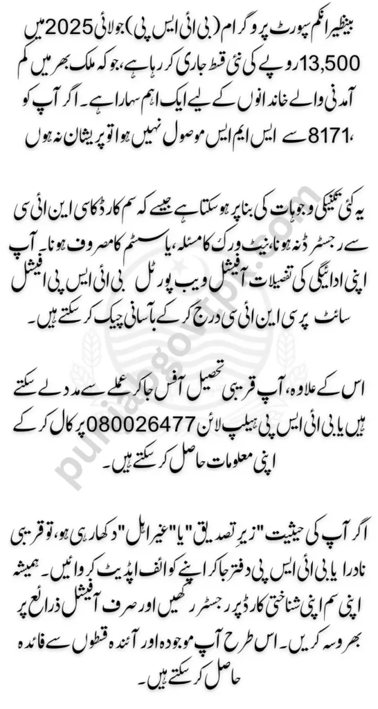 BISP July 2025 Payment Status Check Without SMS