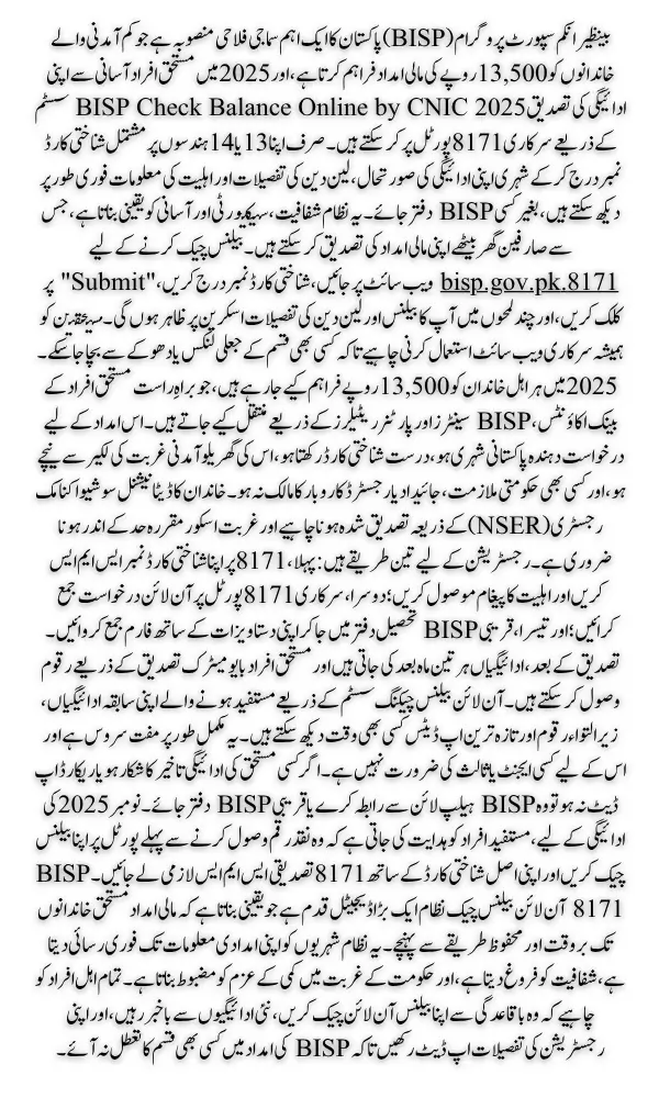BISP Check Balance Online by CNIC 2025 Latest Method to Verify Your Payment