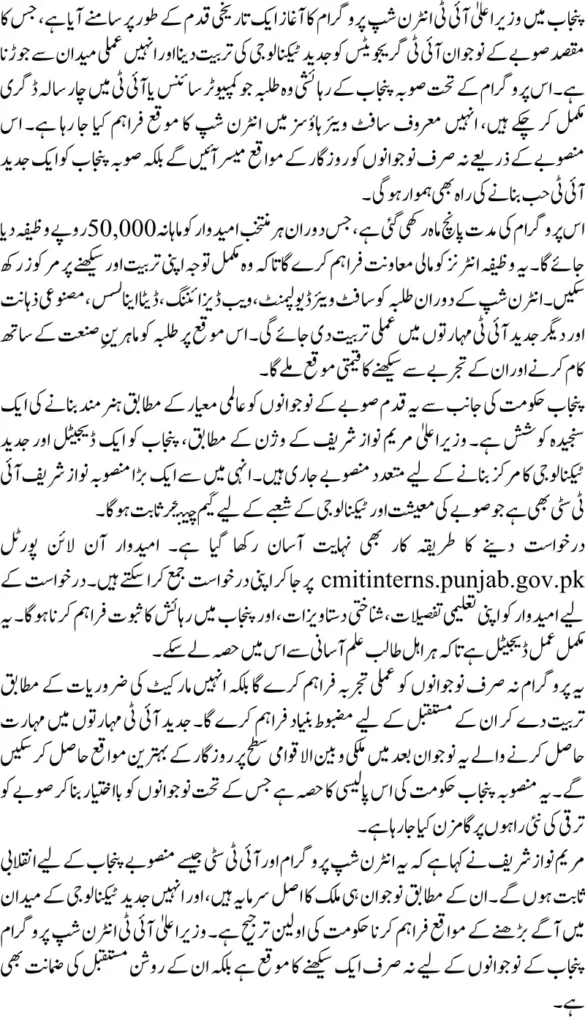 Chief Minister IT Internship Program in Punjab A Game-Changer for IT Graduates